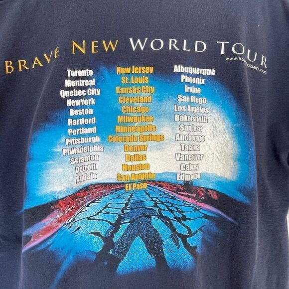 Vintage All Sport Blue Iron Maiden 2000 Brave New World Band Boxy T-Shirt Size X - Picture 6 of 6